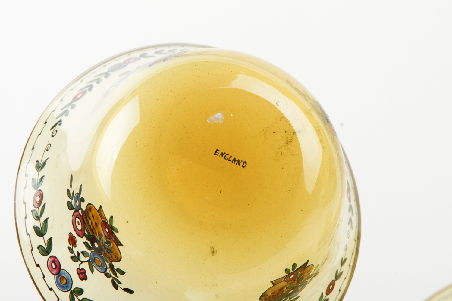 Early 20th Century English Enamel Decorated Topaz Glass Bowls and Under Plates