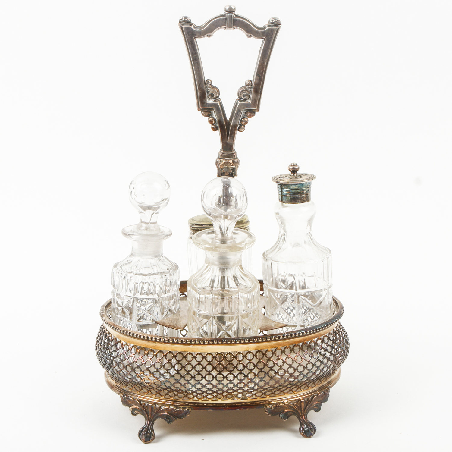 Antique Glass and Silver Plate Cruet Set