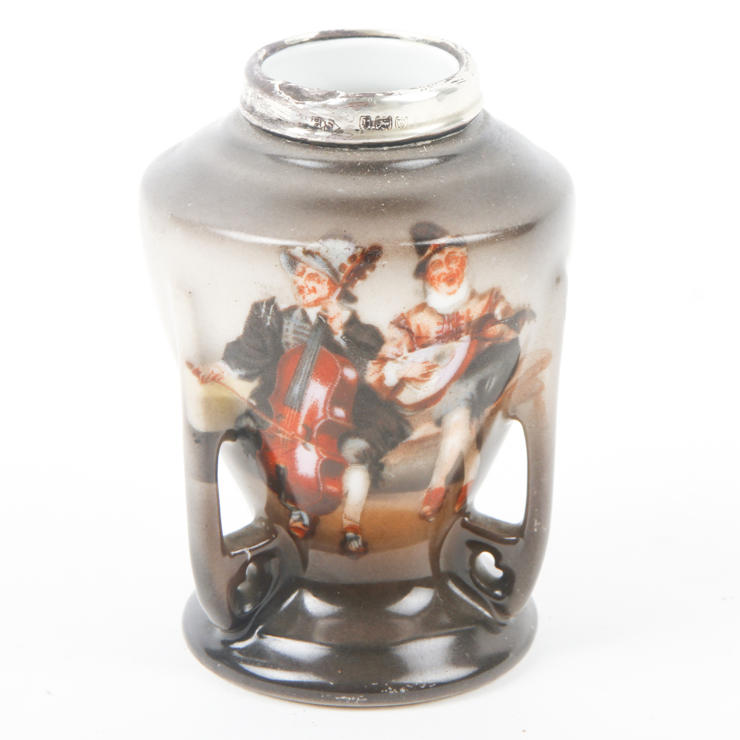 Royal Bayreuth Vase with Sterling Silver Rim