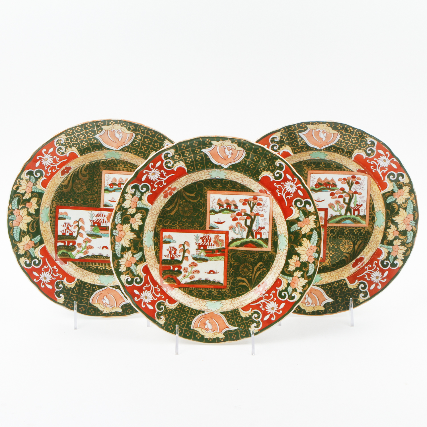 Three Dieu et Mon Droit Ironstone China Plates