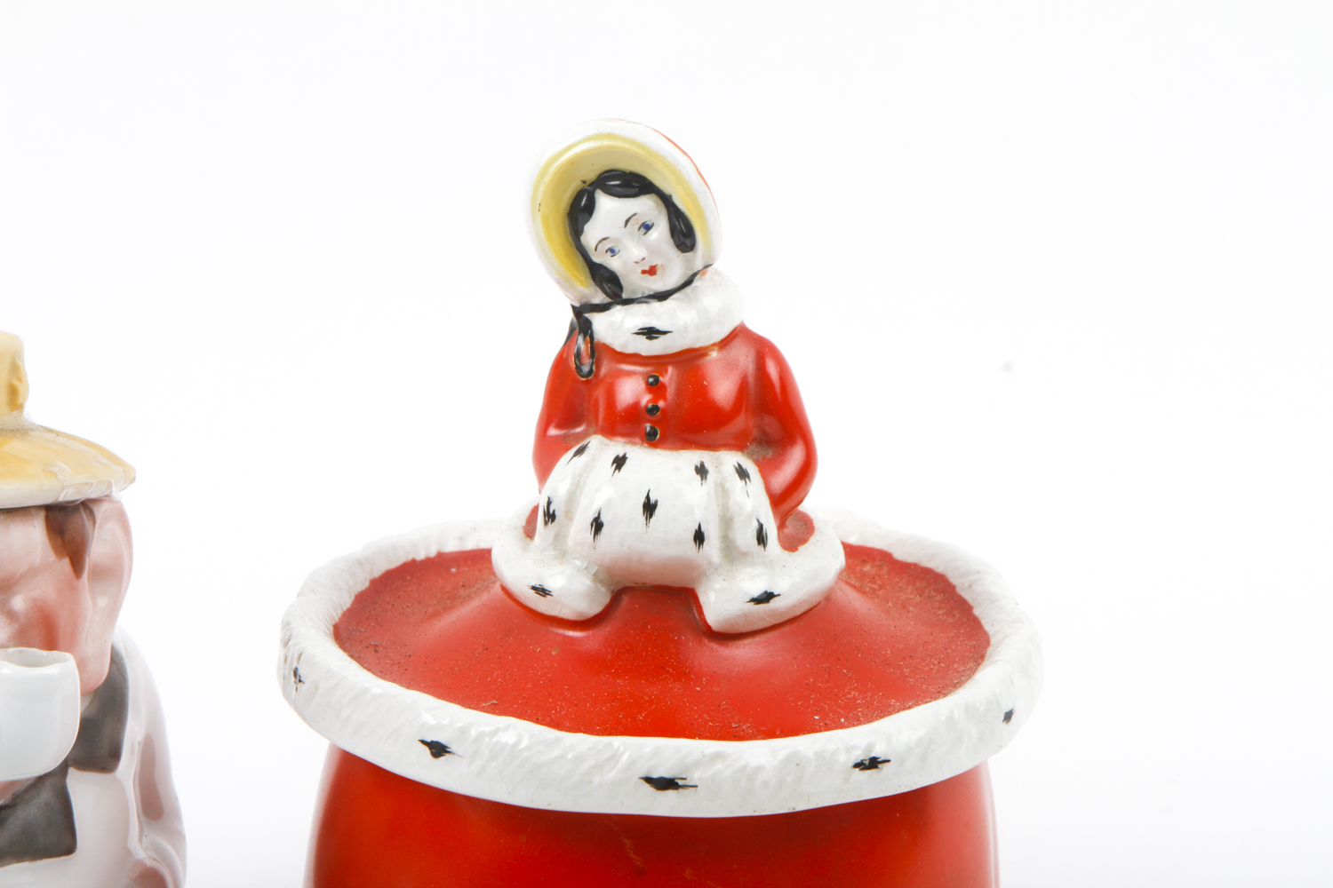 Two Figural Porcelain Tobacco Jars Including Ca. 1910 Wilkinson Potteries