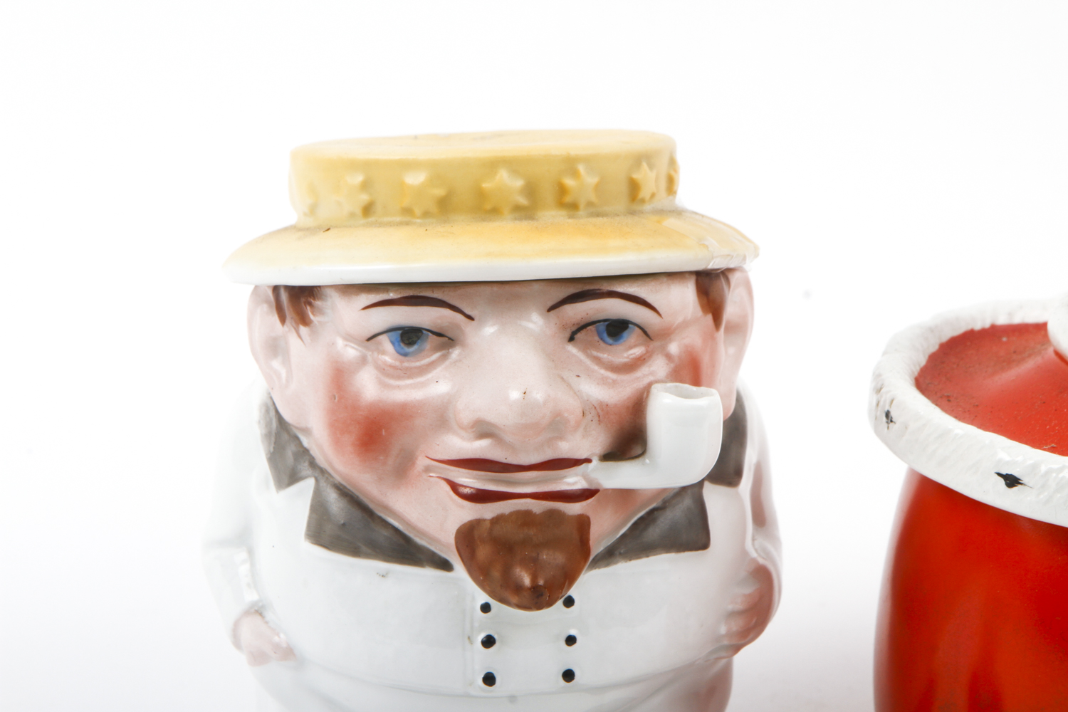 Two Figural Porcelain Tobacco Jars Including Ca. 1910 Wilkinson Potteries