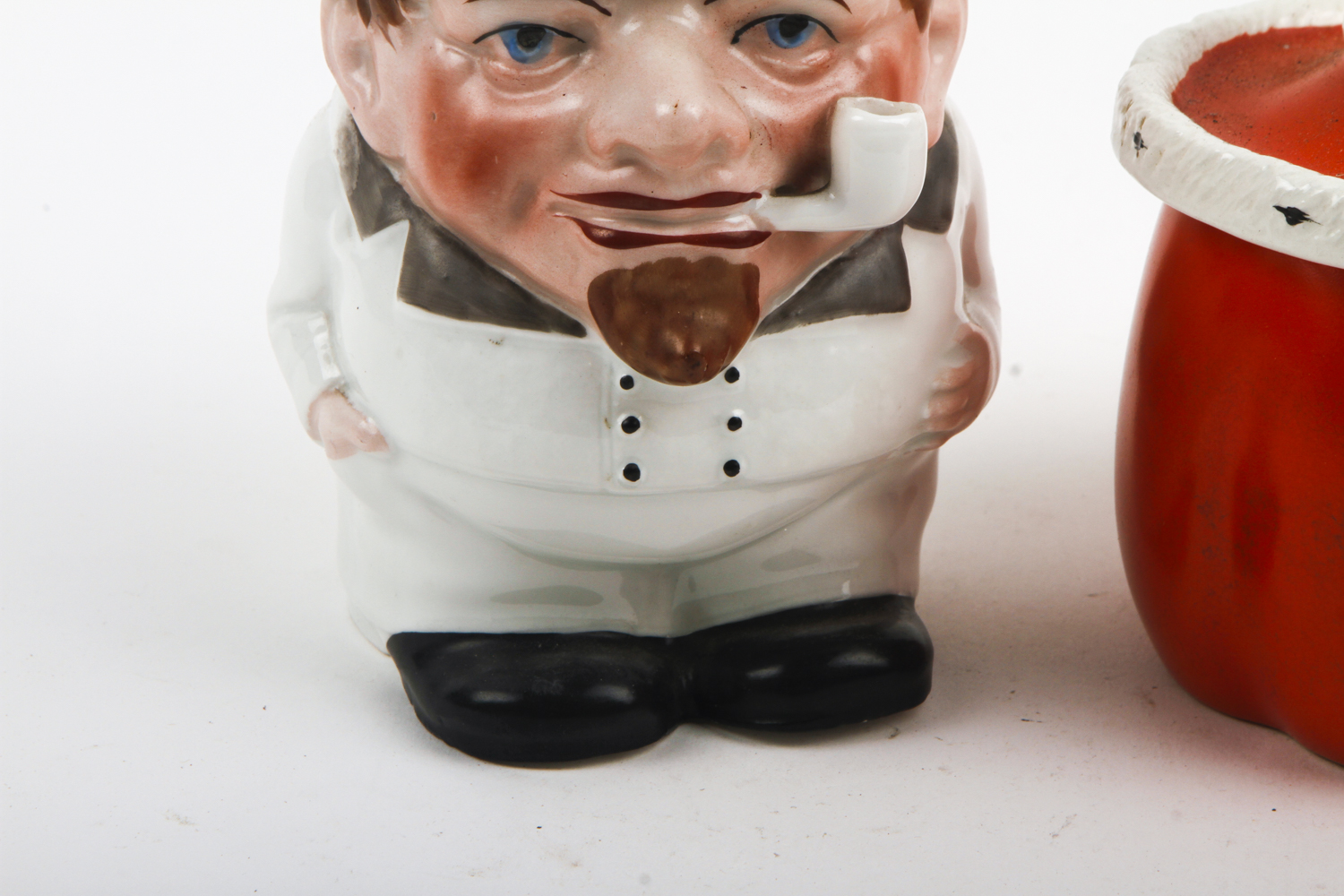 Two Figural Porcelain Tobacco Jars Including Ca. 1910 Wilkinson Potteries