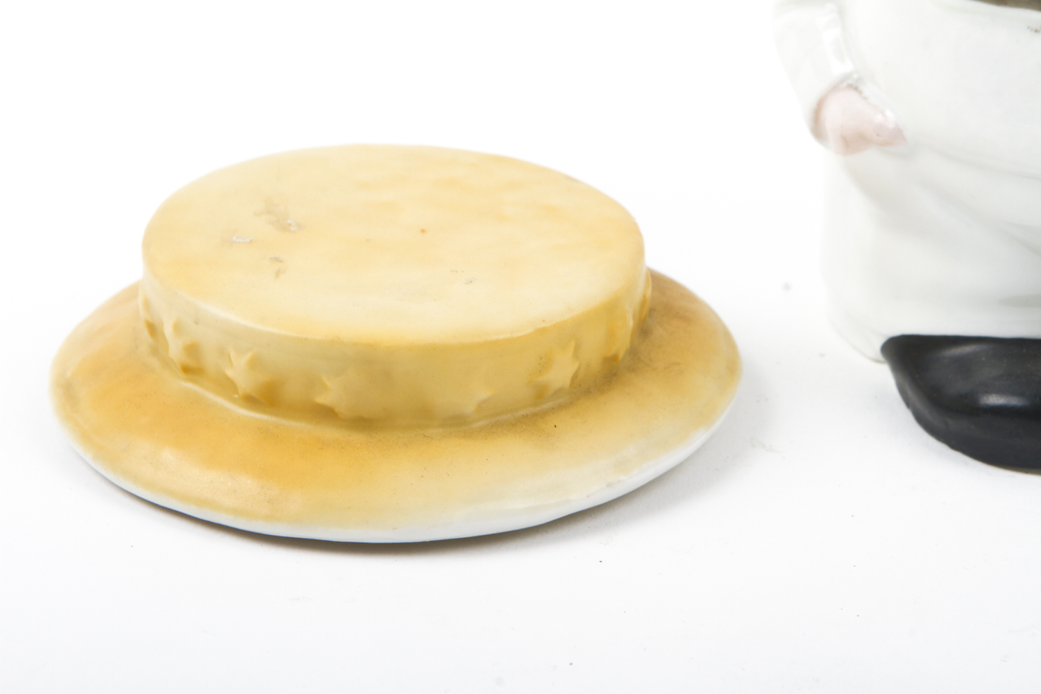 Two Figural Porcelain Tobacco Jars Including Ca. 1910 Wilkinson Potteries