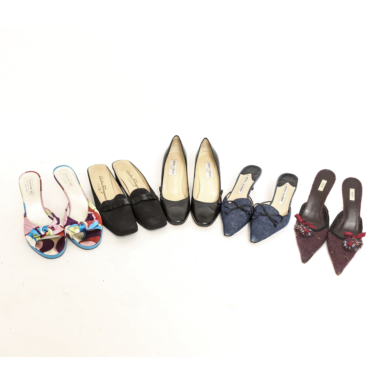 Prada, Ferragamo, Manolo Blahnik, Jimmy Choo and Coach Shoes