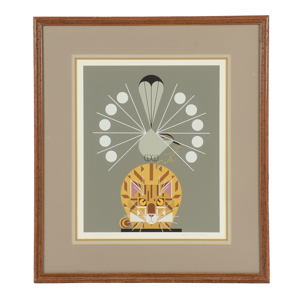 Charley Harper Signed 1977 Limited Edition Serigraph "Catnip"