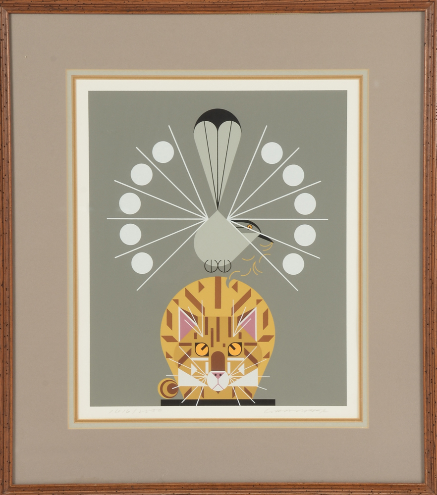 Charley Harper Signed 1977 Limited Edition Serigraph "Catnip"