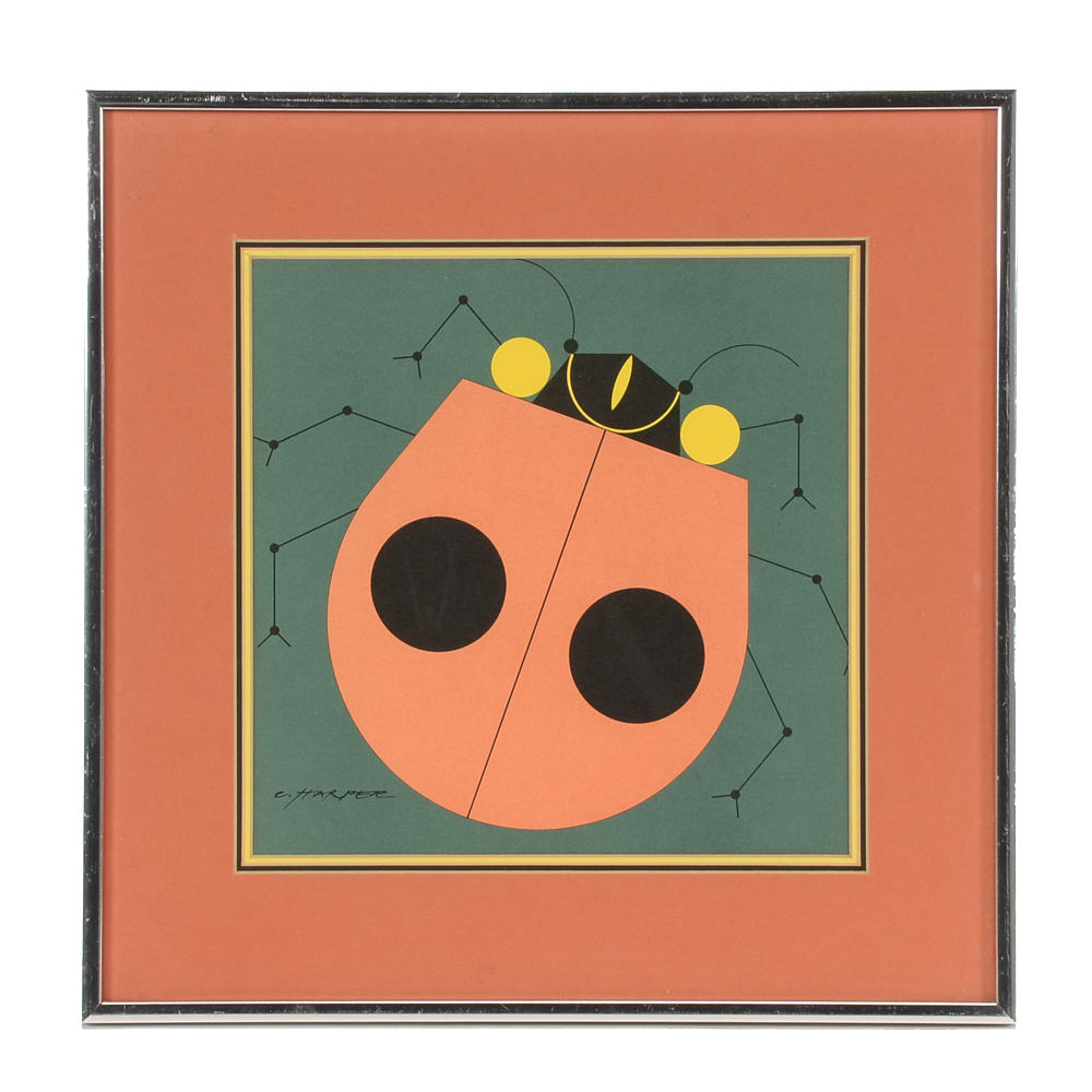 Charley Harper 1972 Color Lithograph "Ladybug"