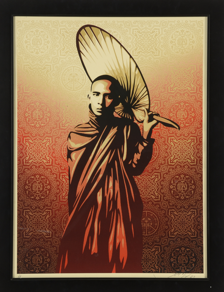 Shepard Fairey Signed 2009 Artist's Proof Serigraph "Burmese Monk"