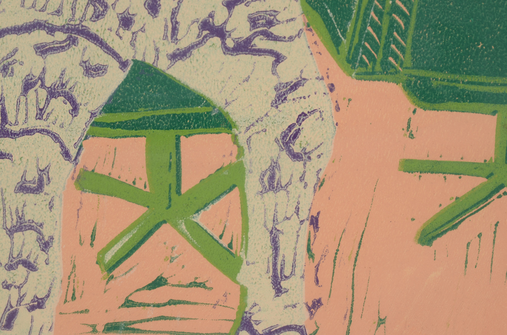 D. Frederick Original 1988 Color Linocut Print "Ocean Breeze Beauty Shop II"