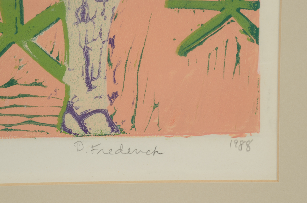 D. Frederick Original 1988 Color Linocut Print "Ocean Breeze Beauty Shop II"