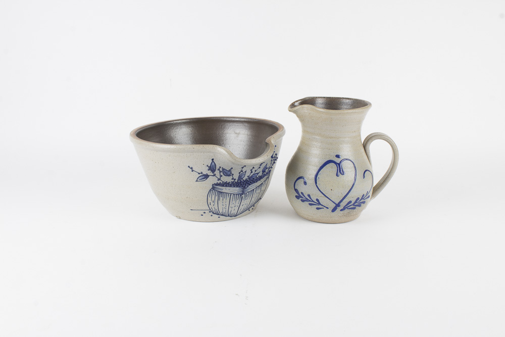 Stoneware Pottery Bowl and Pitcher