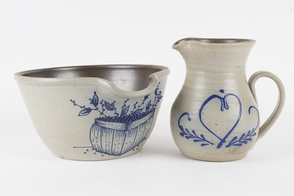 Stoneware Pottery Bowl and Pitcher