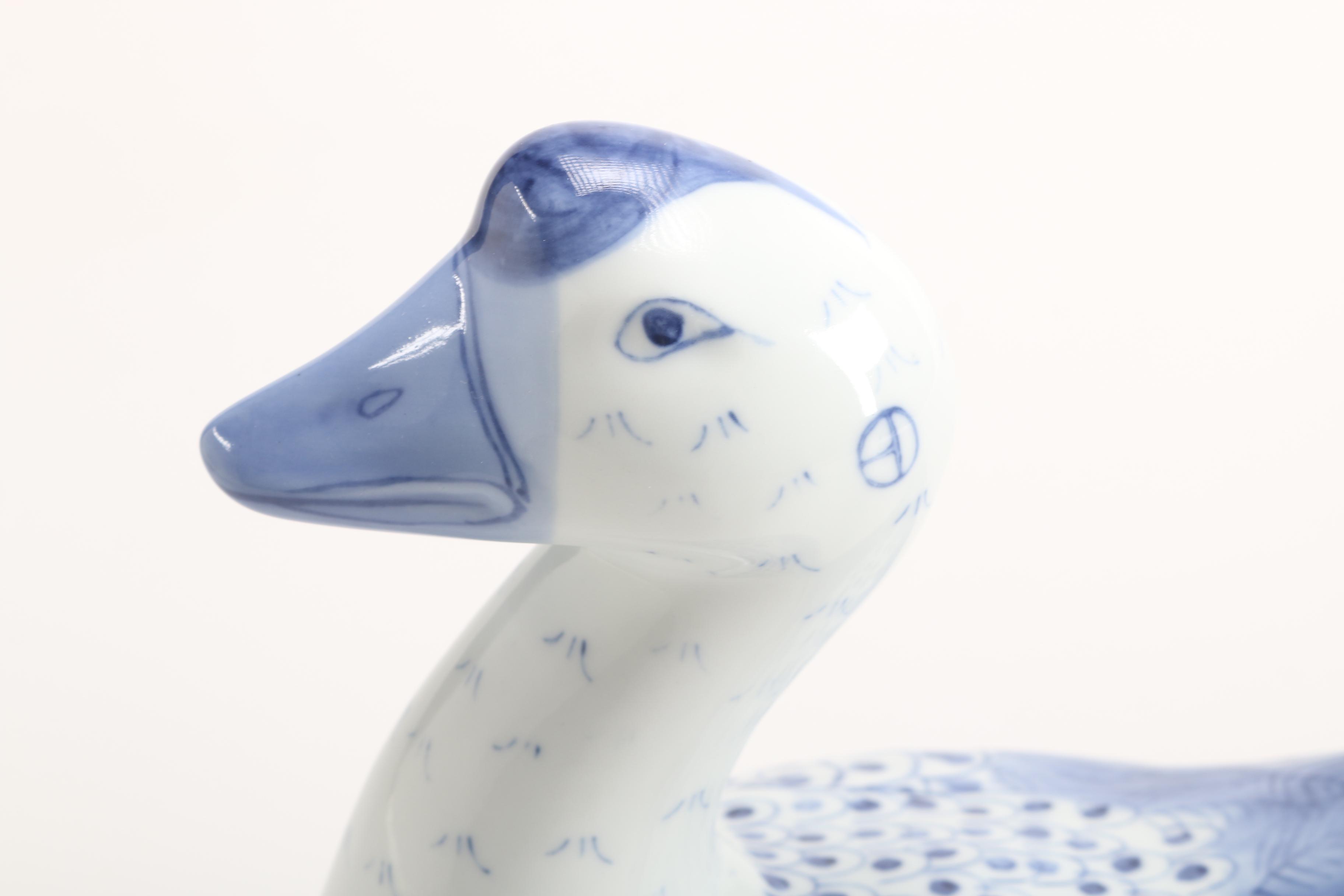 Blue and White Porcelain Goose Figurine