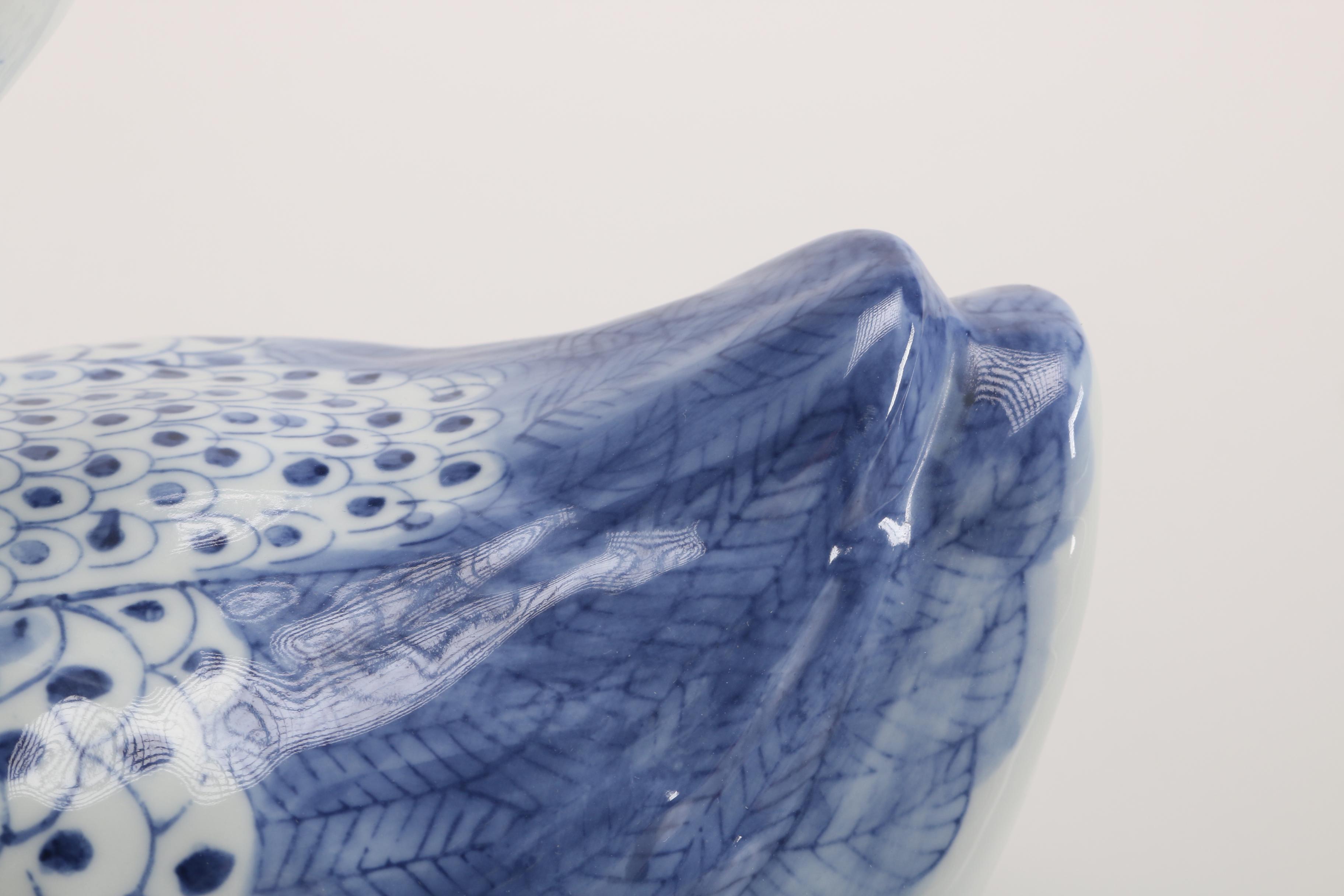 Blue and White Porcelain Goose Figurine