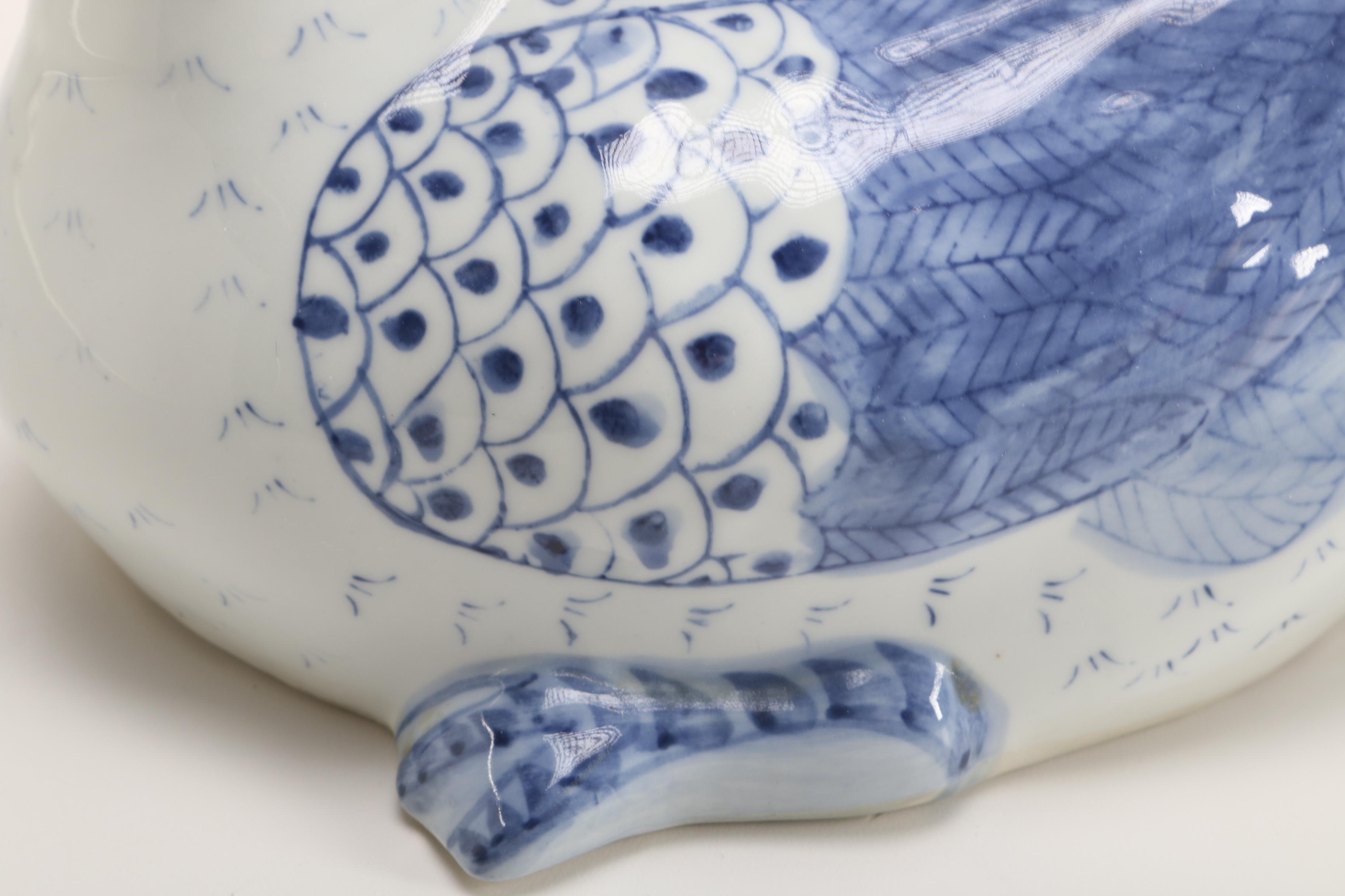 Blue and White Porcelain Goose Figurine