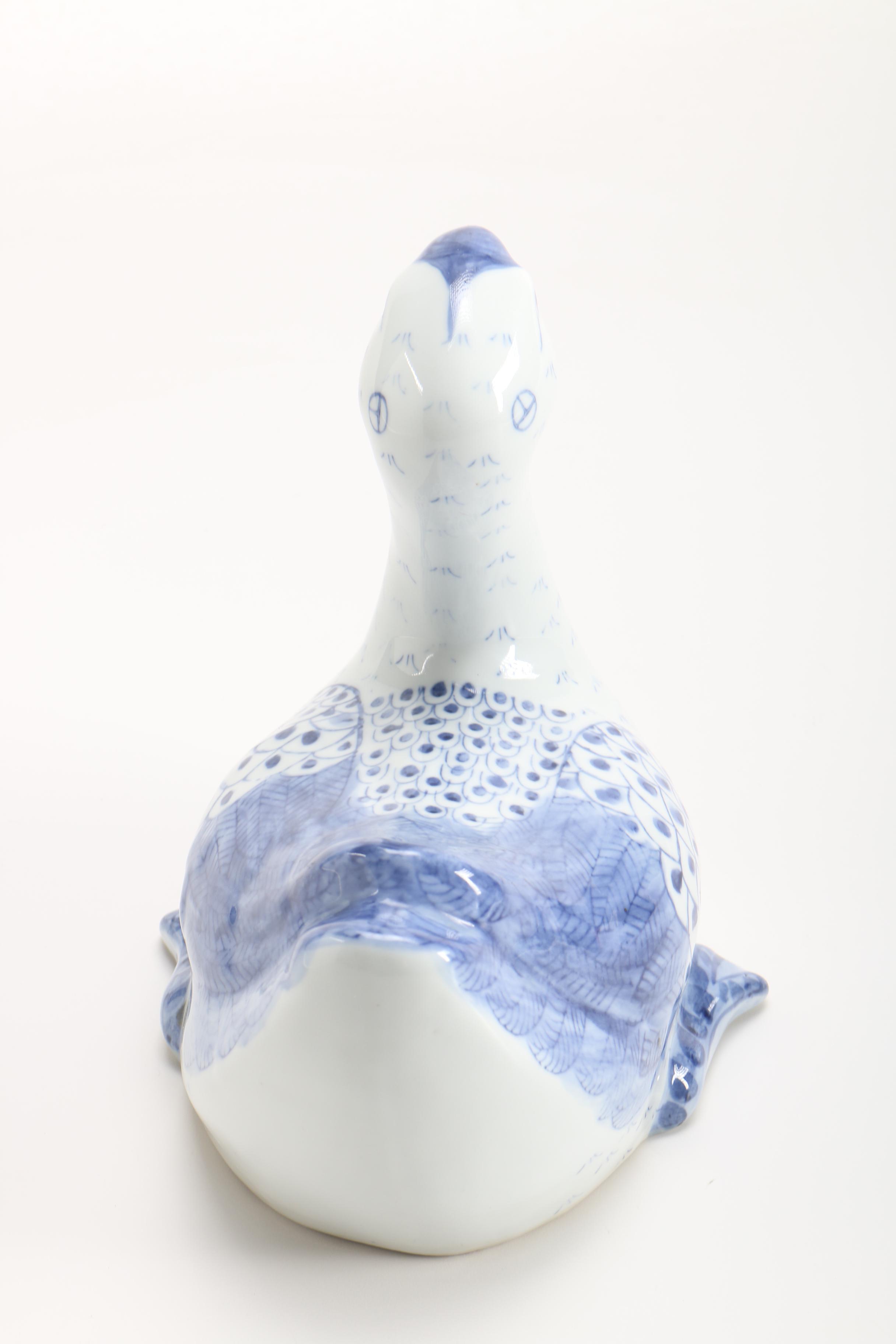 Blue and White Porcelain Goose Figurine