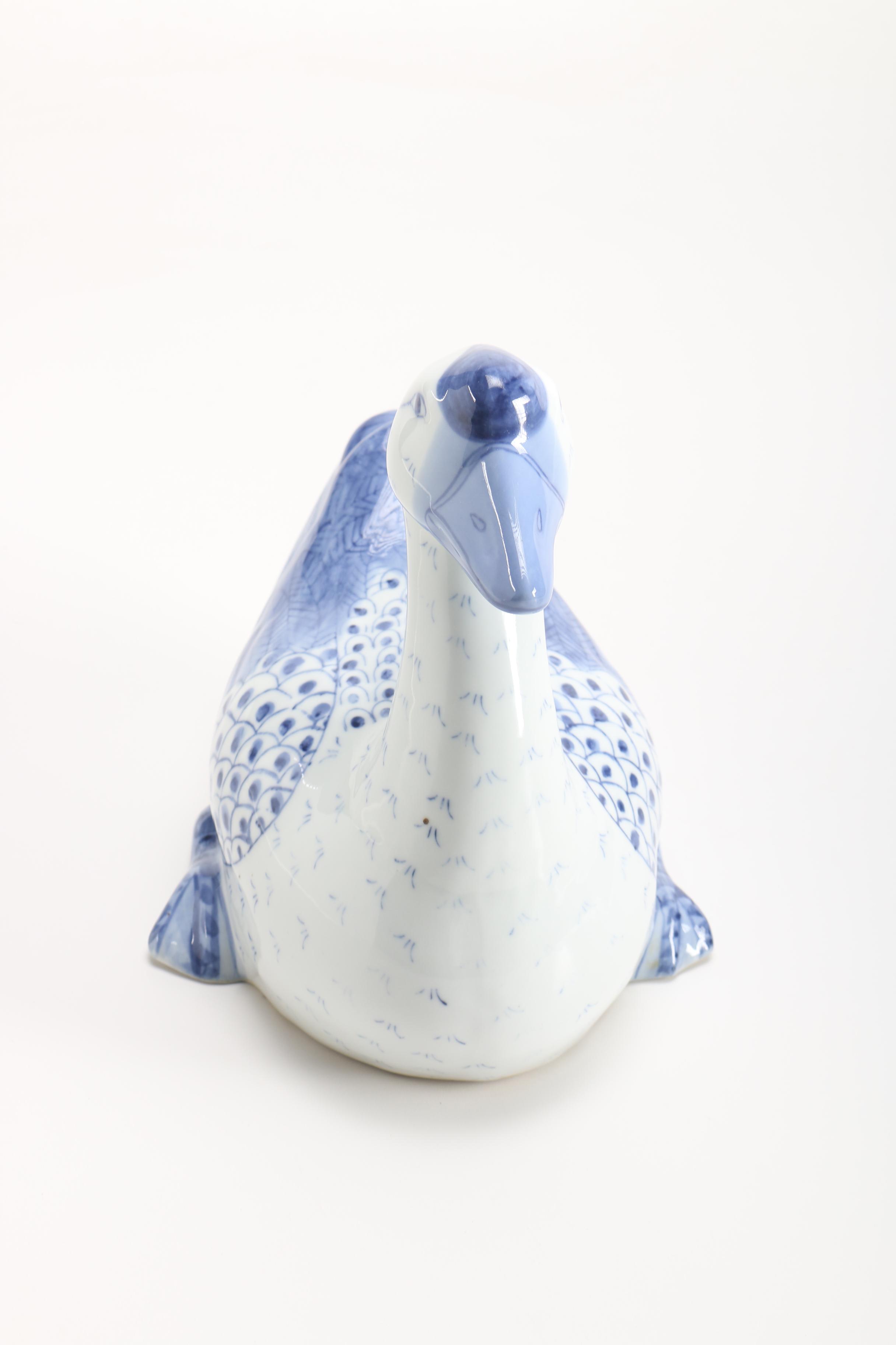 Blue and White Porcelain Goose Figurine