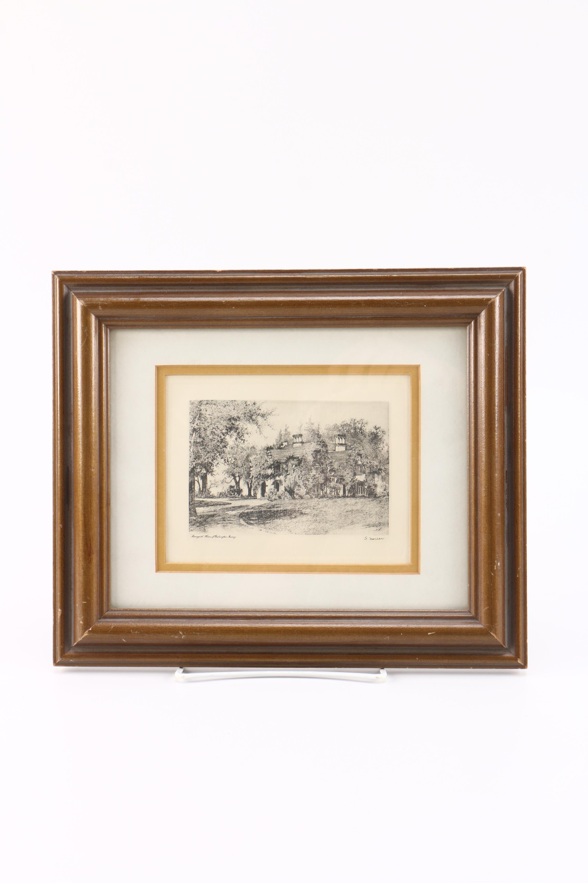 G. Mercer Engraving on Paper "Sunnyside - Home of Washington Irving"