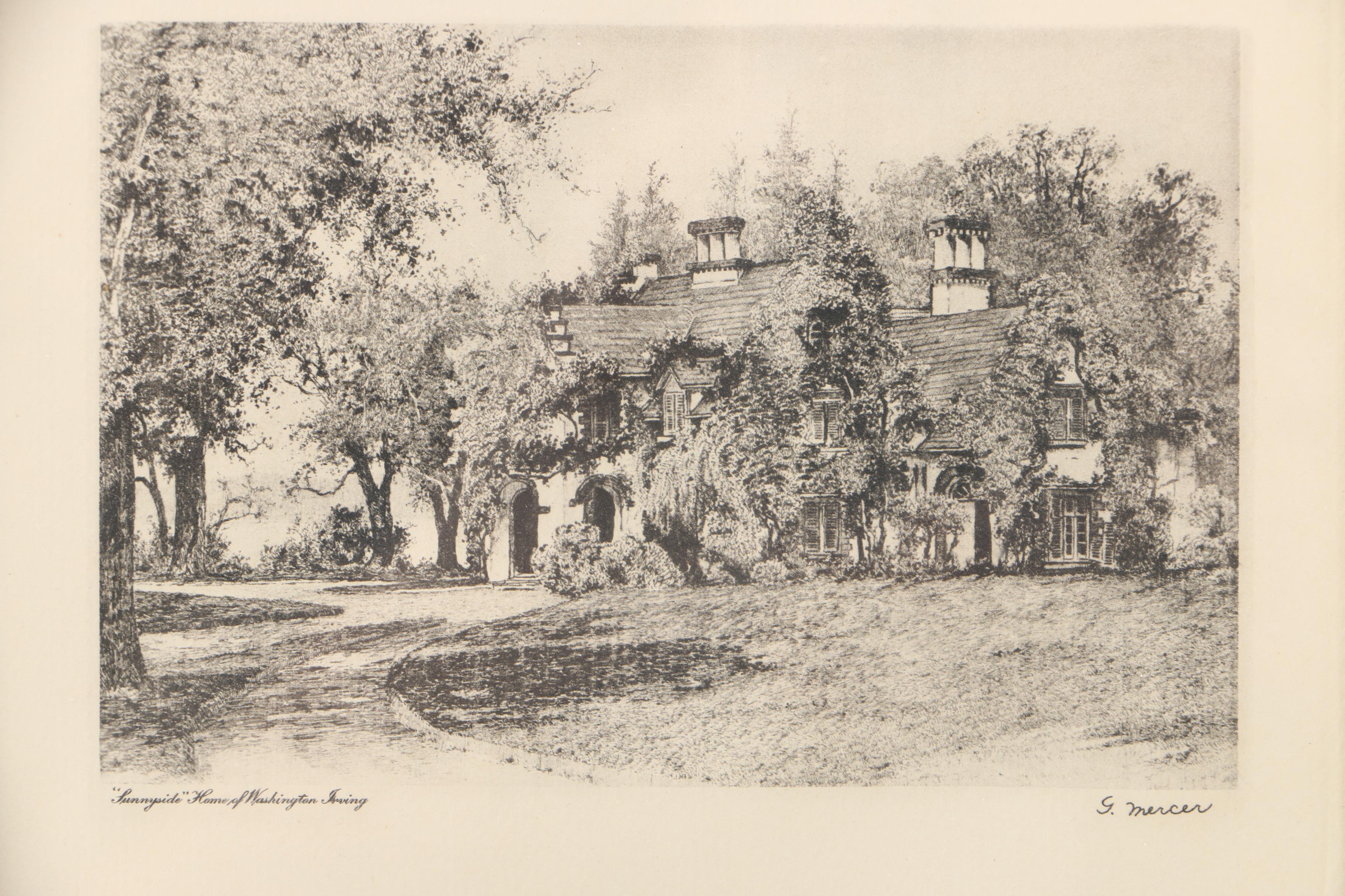 G. Mercer Engraving on Paper "Sunnyside - Home of Washington Irving"