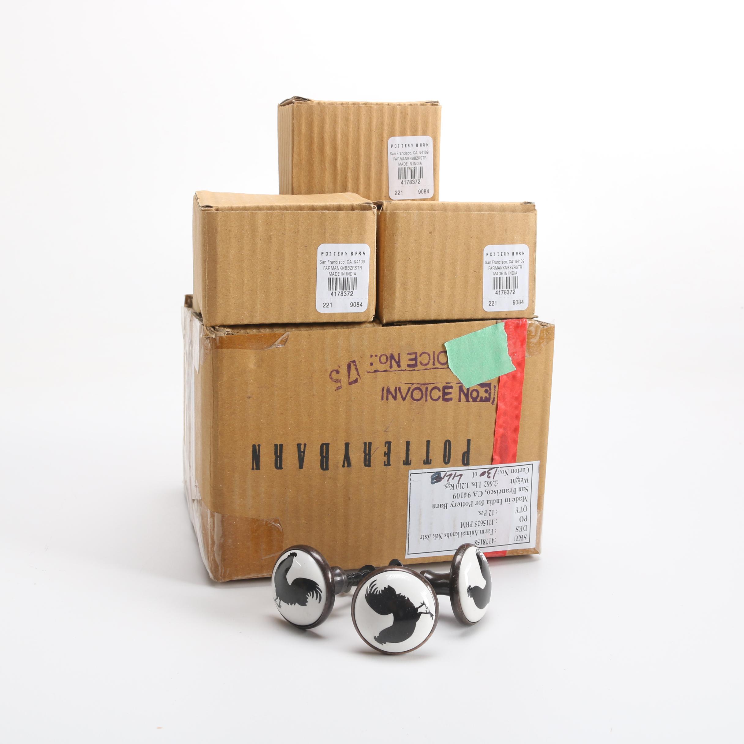 Large Collection of Pottery Barn Stoneware Rooster Knobs