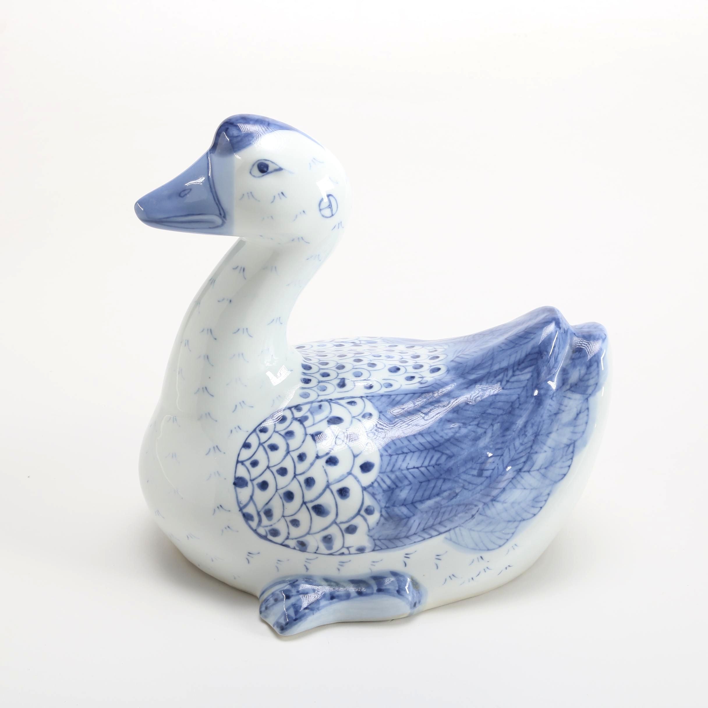 Blue and White Porcelain Goose Figurine