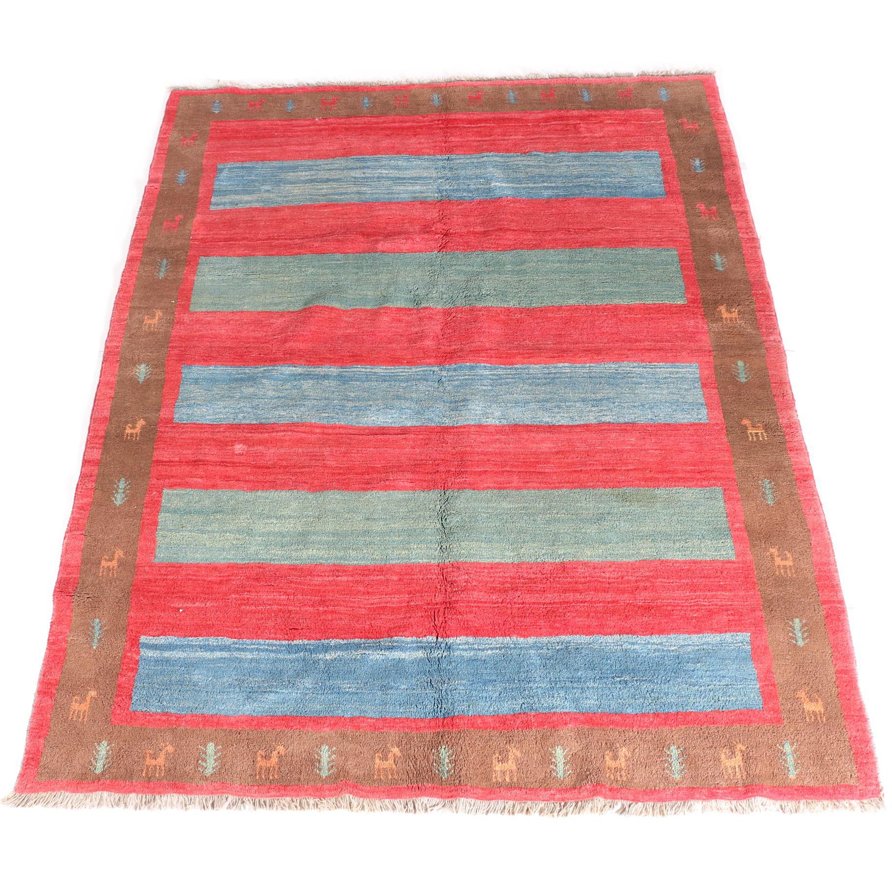 VIntage Hand-Knotted Gabbeh Wool Area Rug