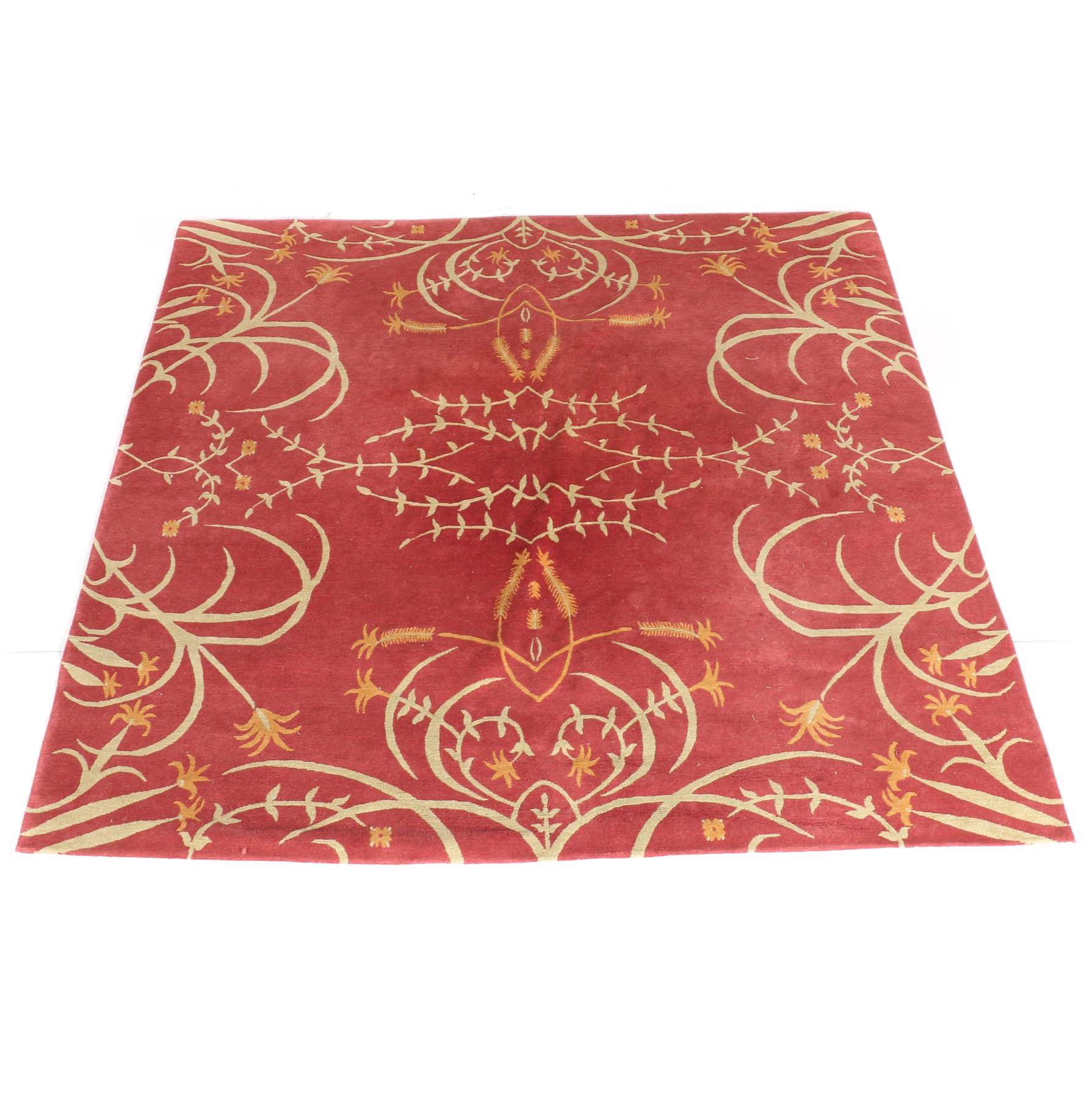 Hand-Knotted Floral Wool Area Rug