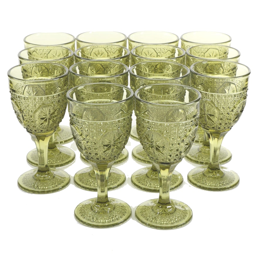 Green Pressed Glass Goblets