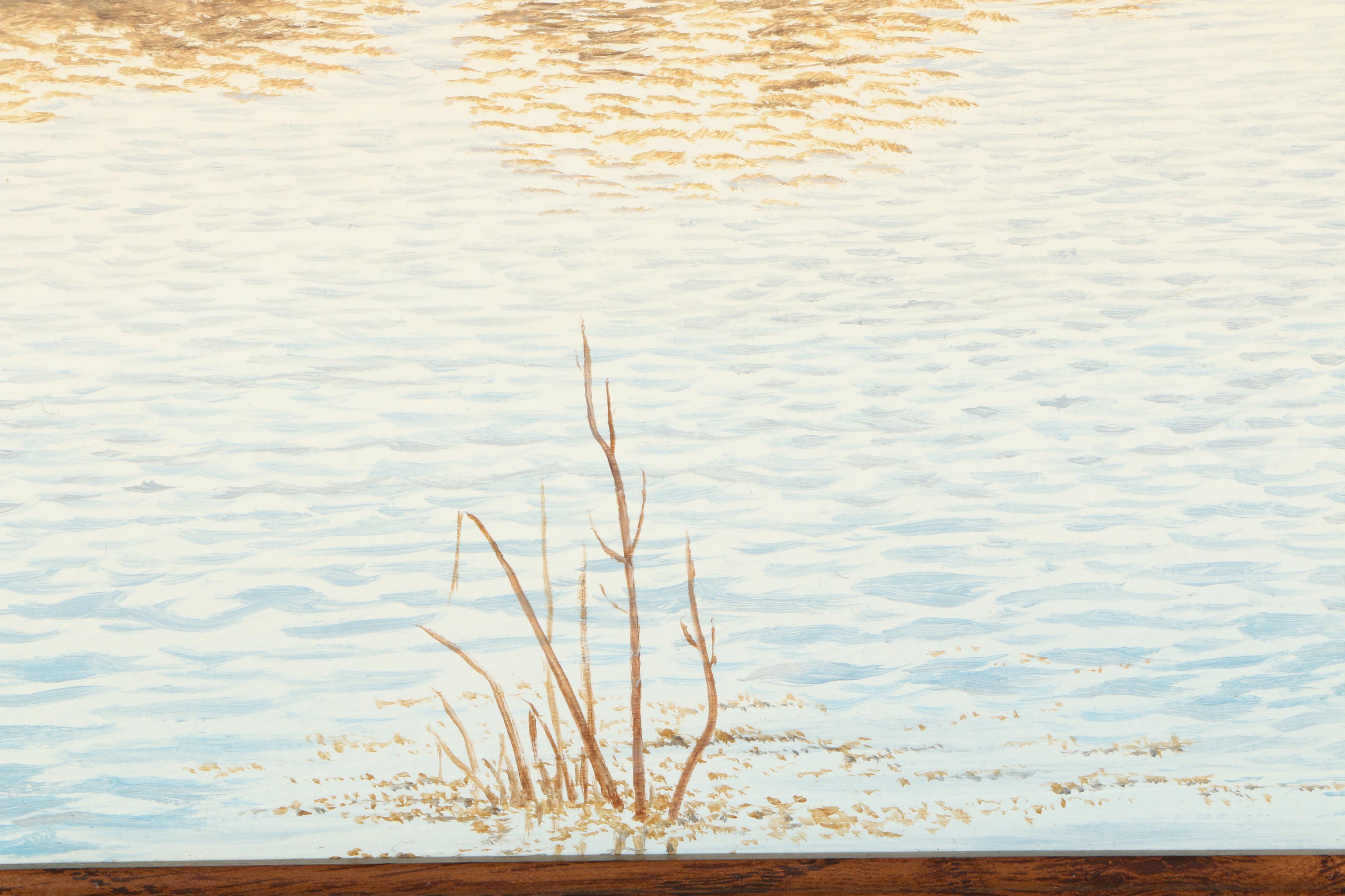 Elton J. Louviere Oil on Board Painting of Ducks Flying Over Water