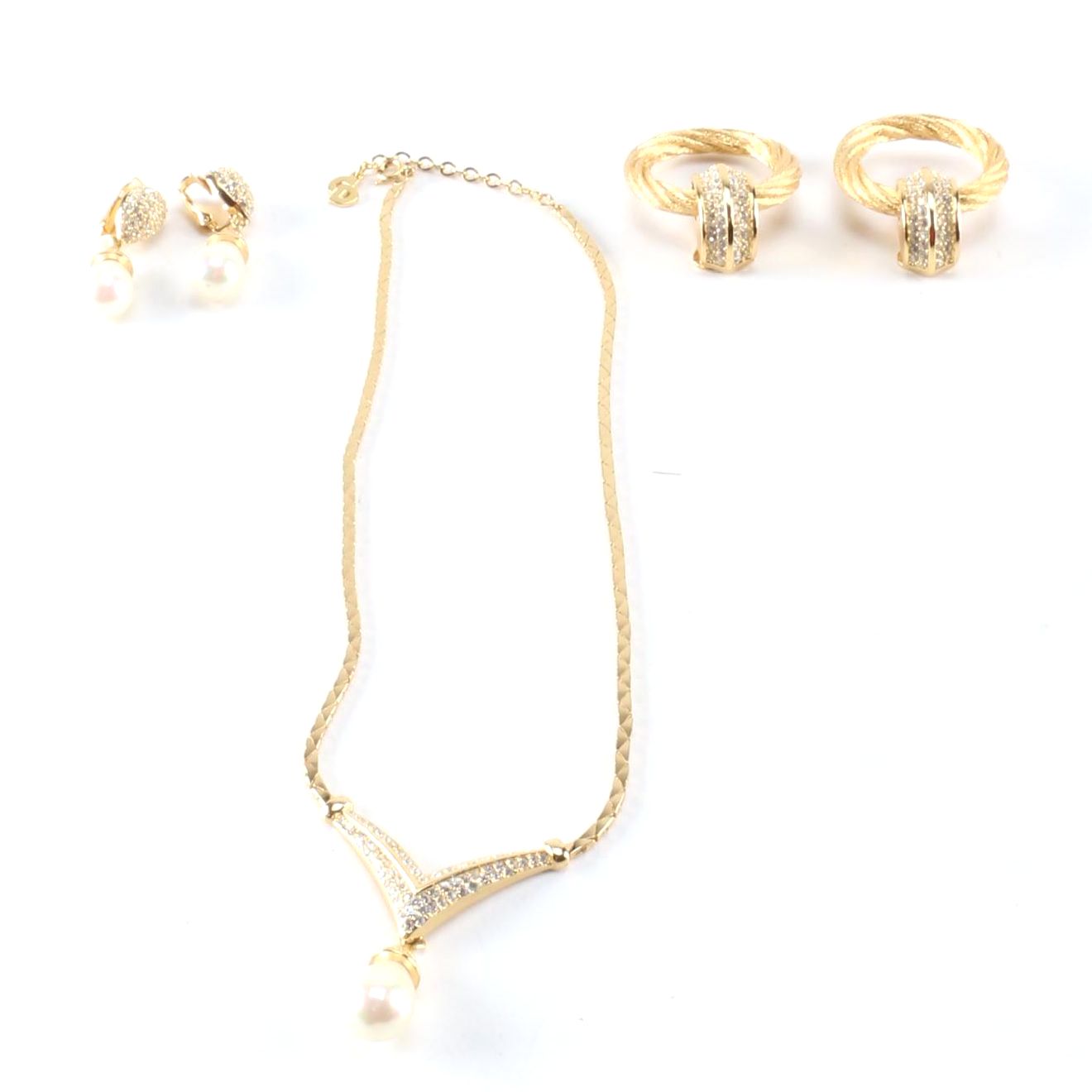 Christian Dior Gold Tone Rhinestone and Faux Pearl Jewelry