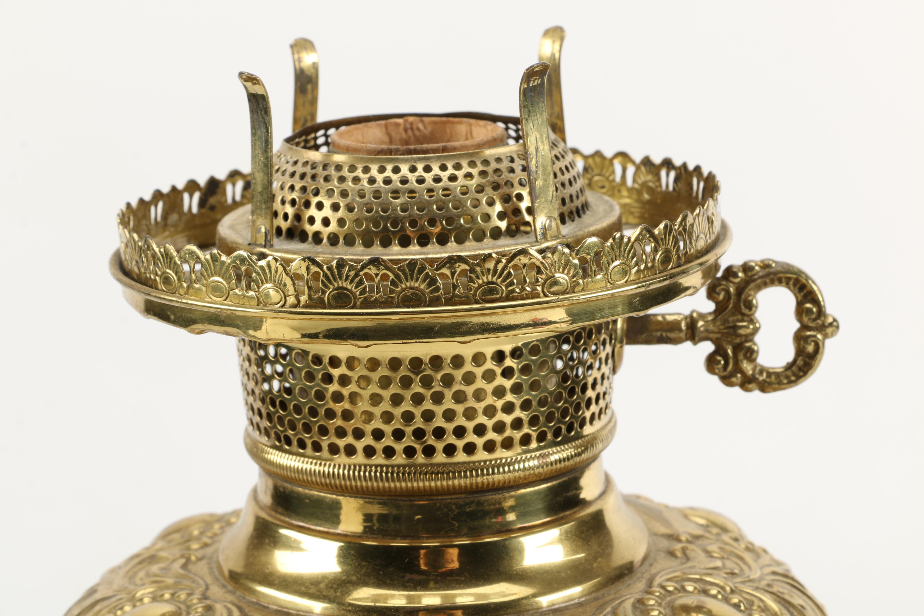 Vintage Brass Lamp With Glass Shade