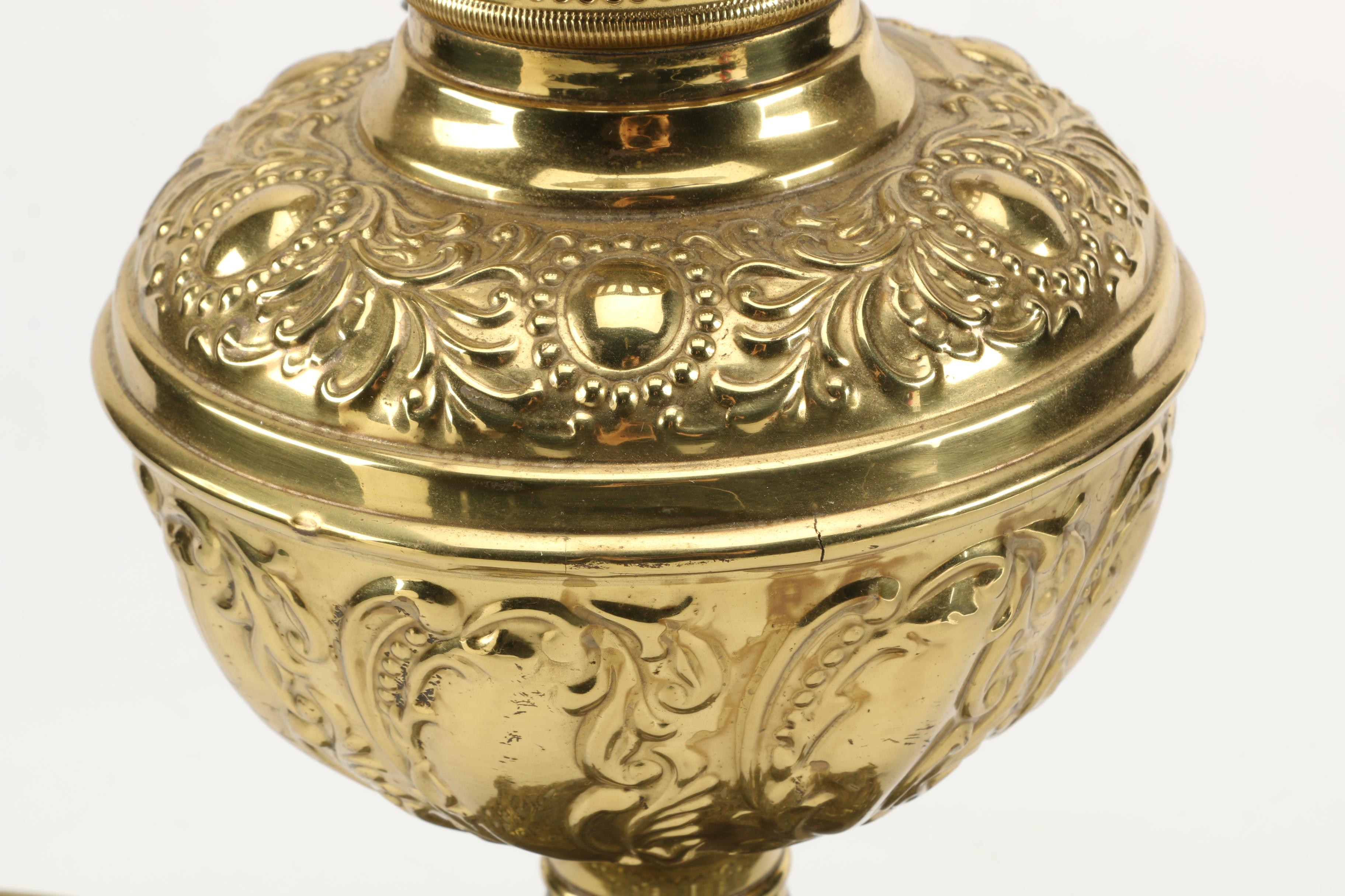 Vintage Brass Lamp With Glass Shade