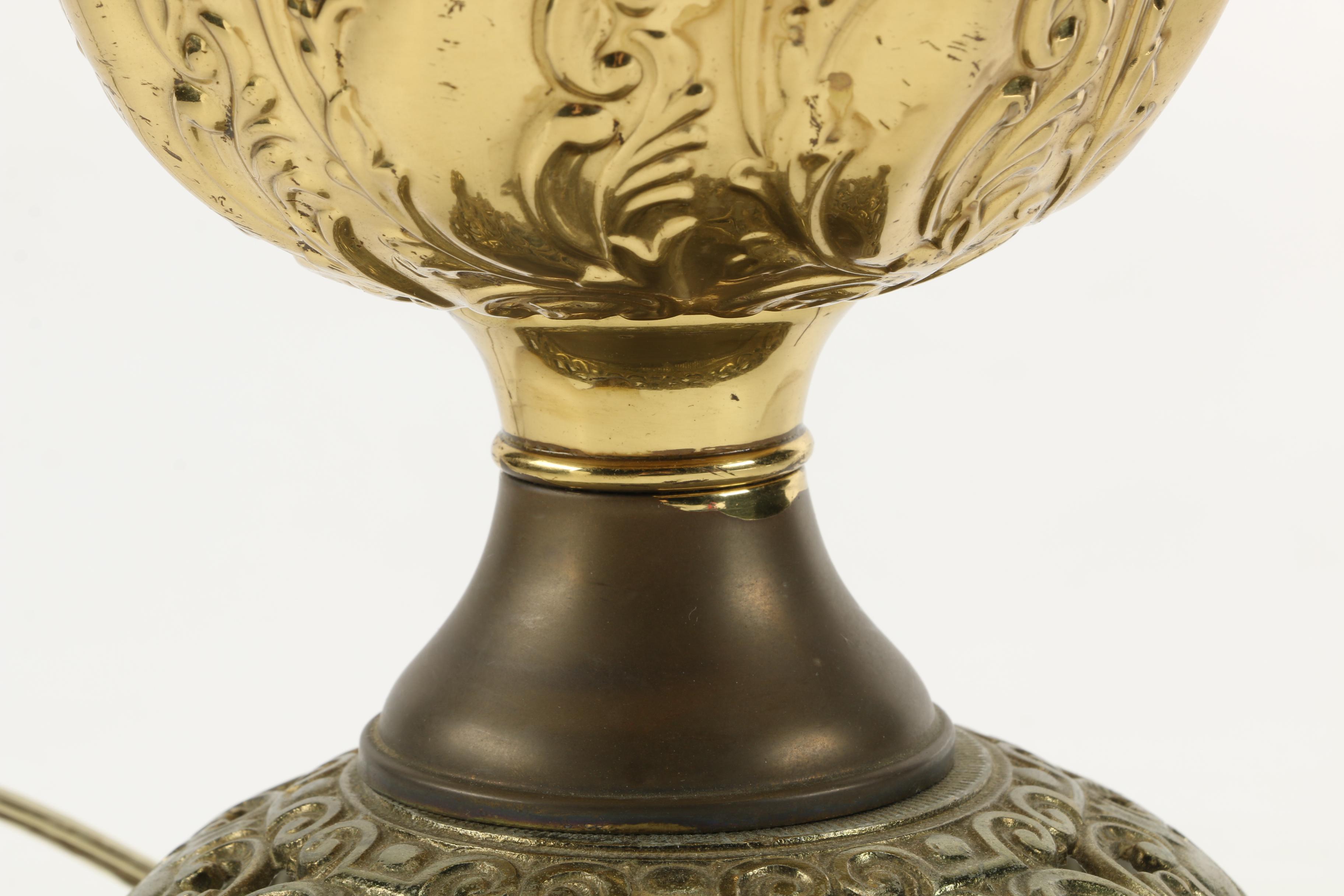 Vintage Brass Lamp With Glass Shade