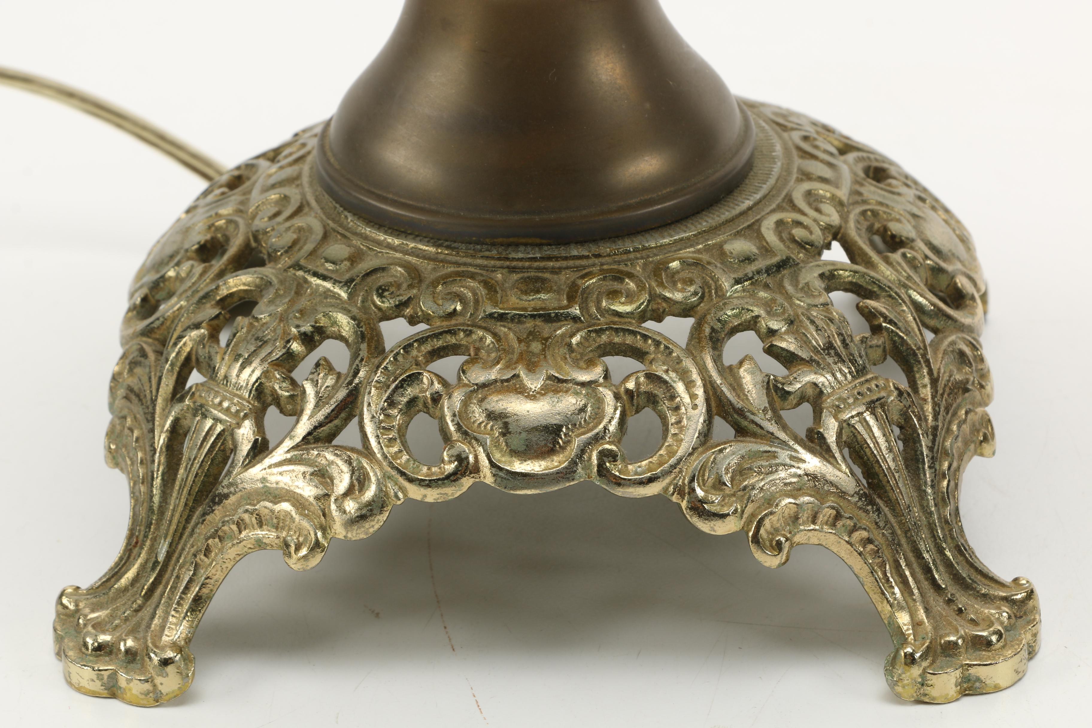 Vintage Brass Lamp With Glass Shade