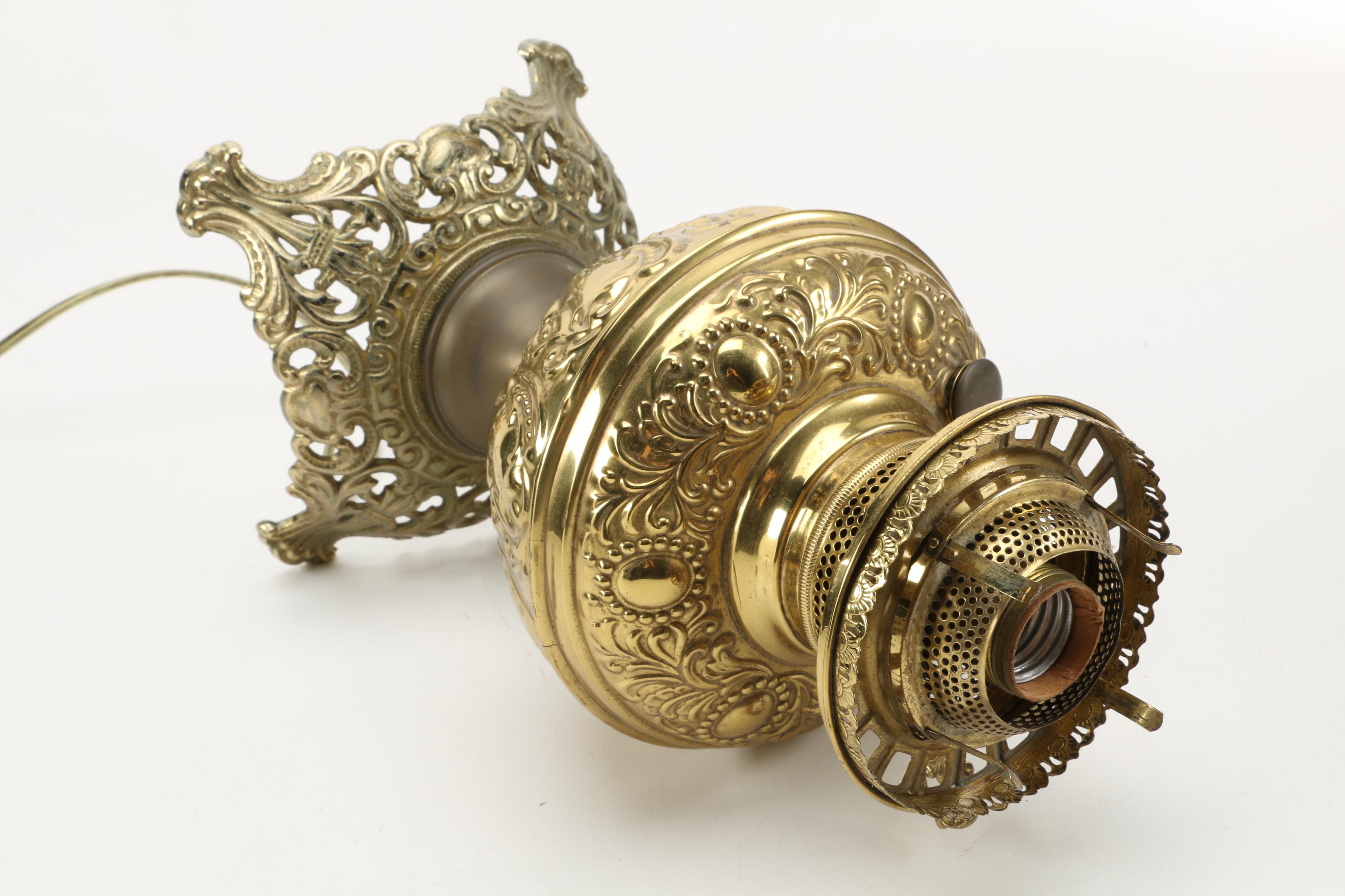 Vintage Brass Lamp With Glass Shade