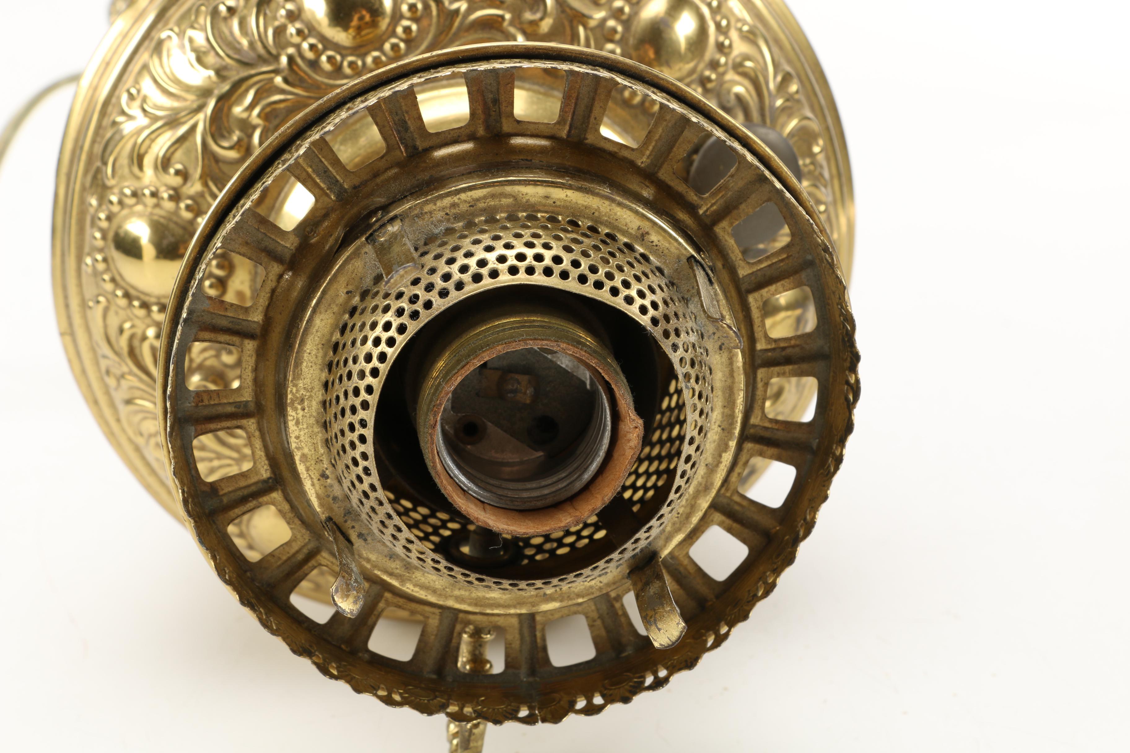 Vintage Brass Lamp With Glass Shade