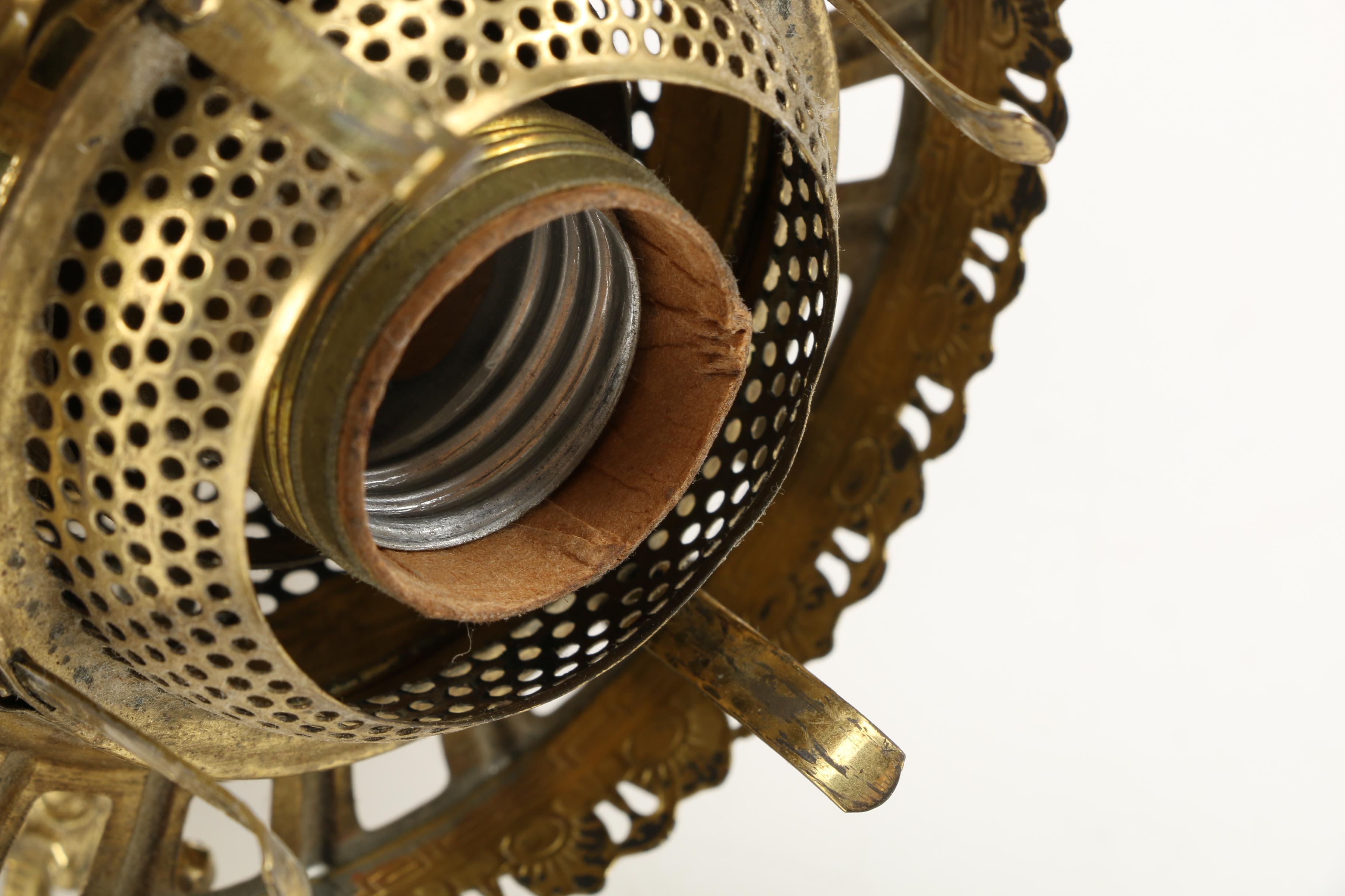 Vintage Brass Lamp With Glass Shade