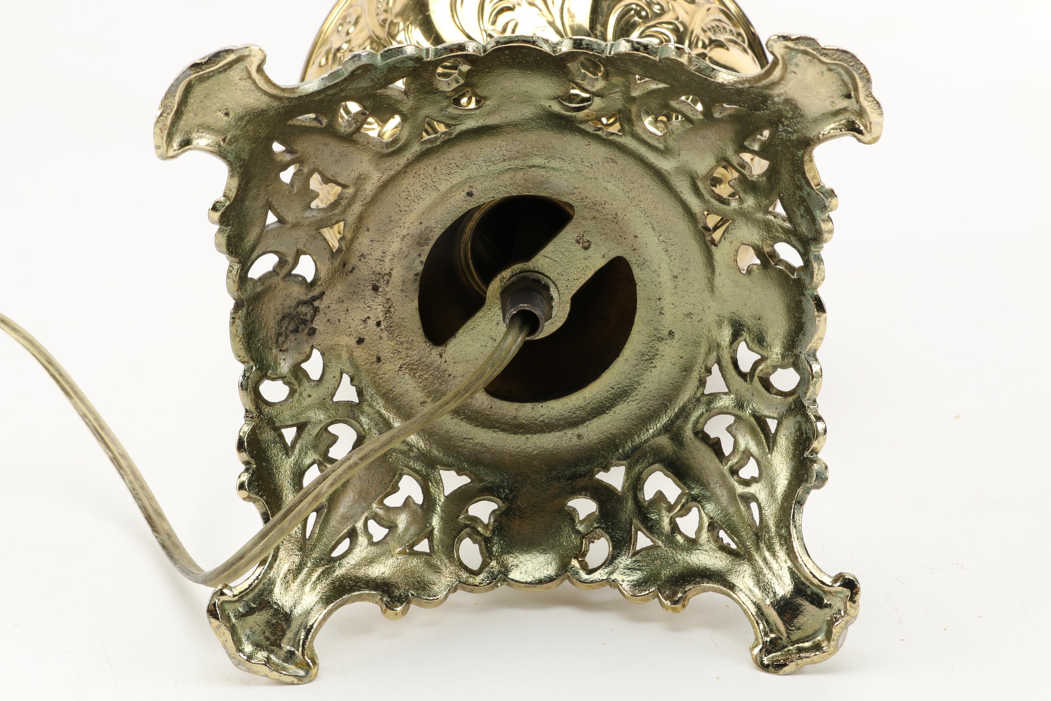 Vintage Brass Lamp With Glass Shade