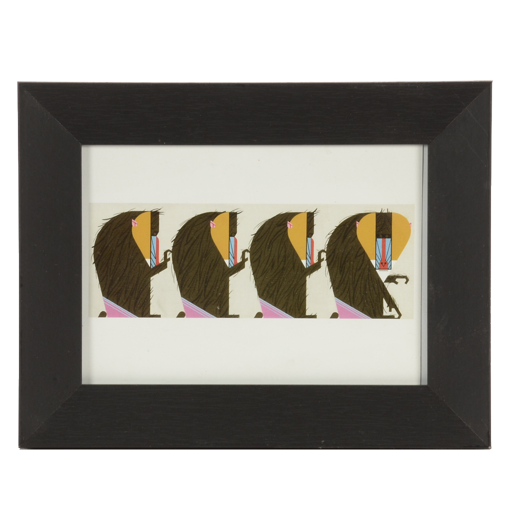 Charley Harper Offset Lithograph "Backscratching in the Baboondocks"