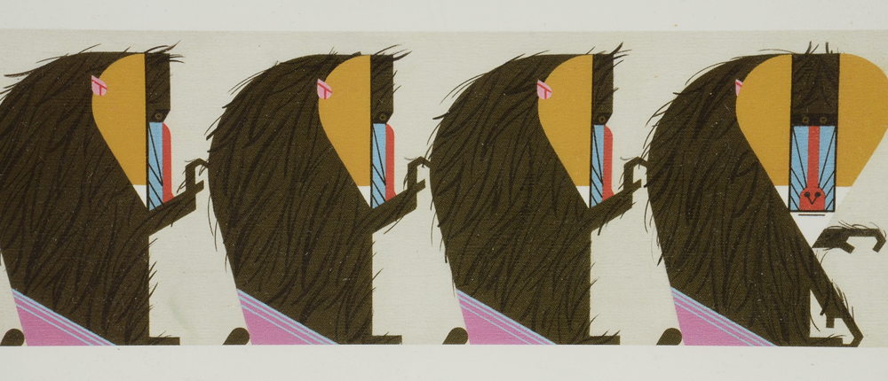 Charley Harper Offset Lithograph "Backscratching in the Baboondocks"