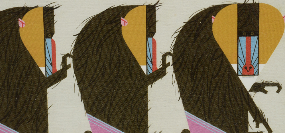 Charley Harper Offset Lithograph "Backscratching in the Baboondocks"