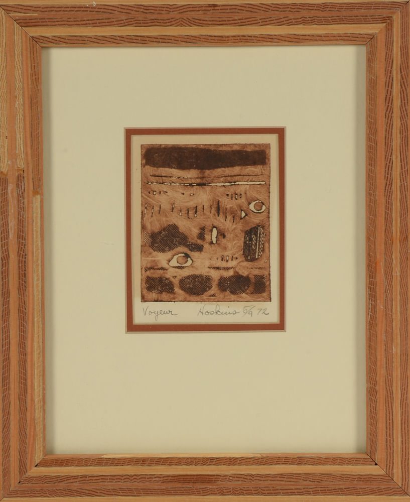 Hoskins Original 1972 Sepia Etching with Aquatint "Voyeur"