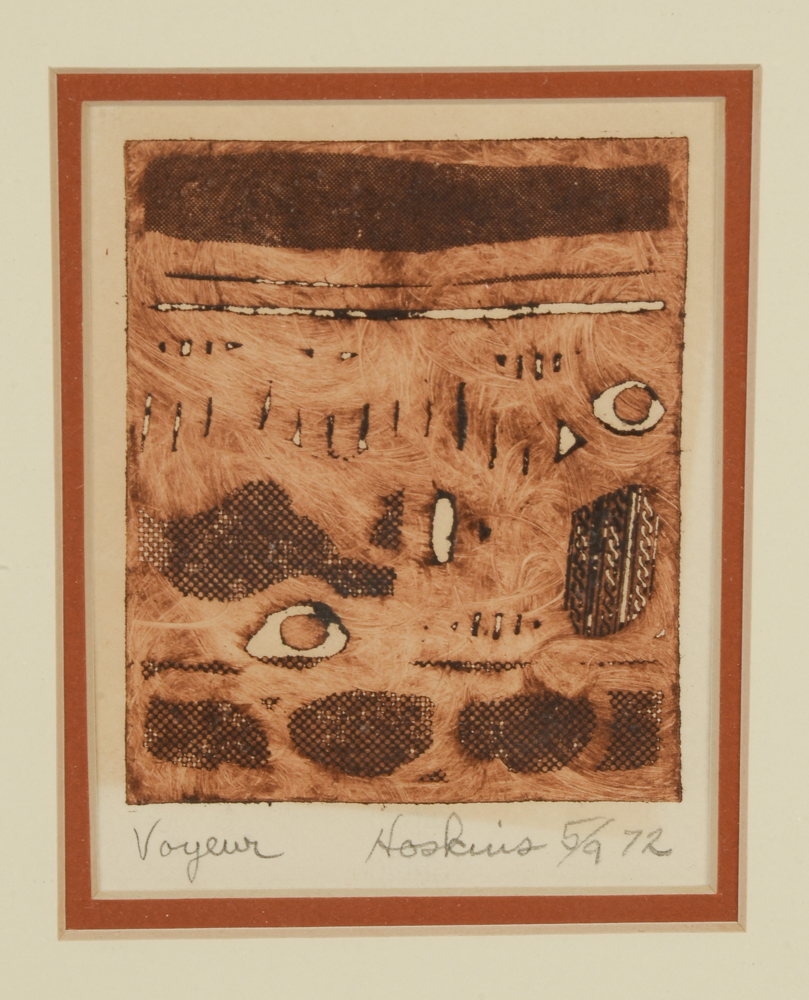 Hoskins Original 1972 Sepia Etching with Aquatint "Voyeur"