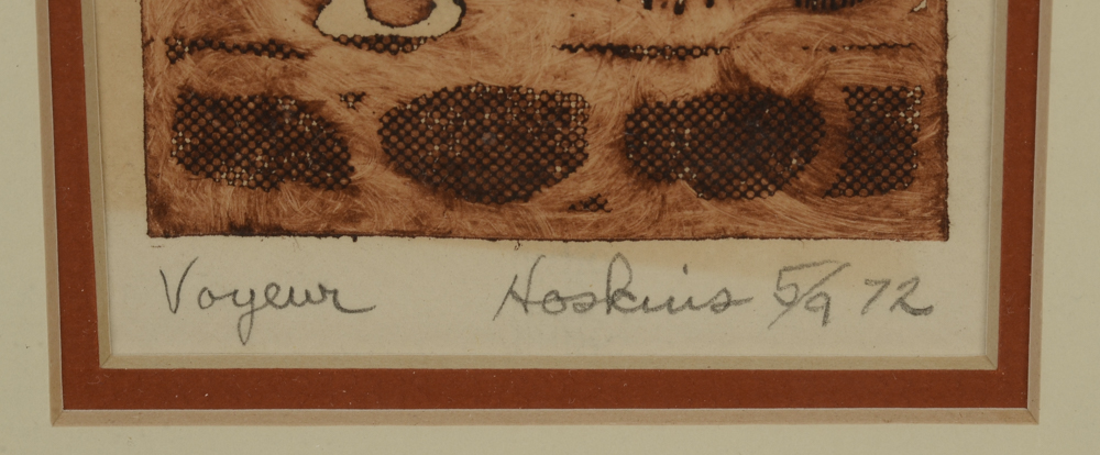 Hoskins Original 1972 Sepia Etching with Aquatint "Voyeur"