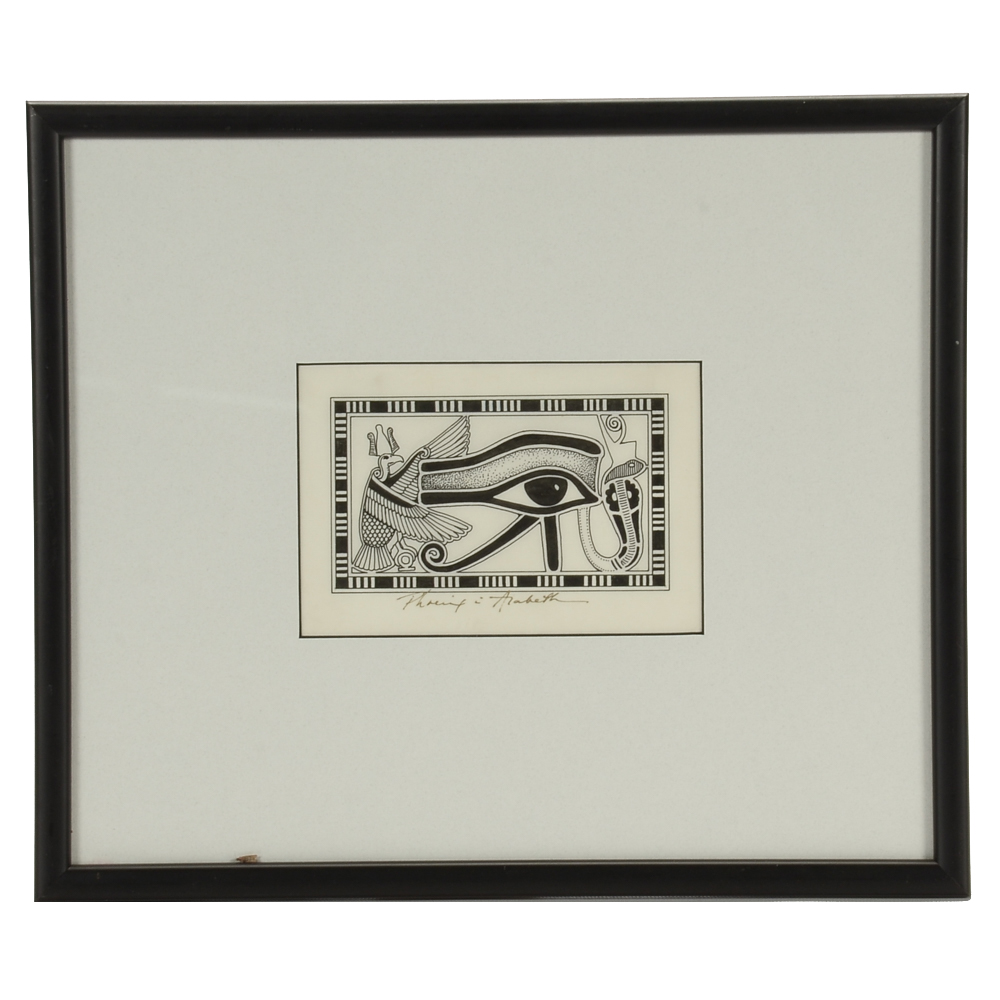 Original Pen & Ink Egyptian-Themed Drawing by Phoenix & Arabeth