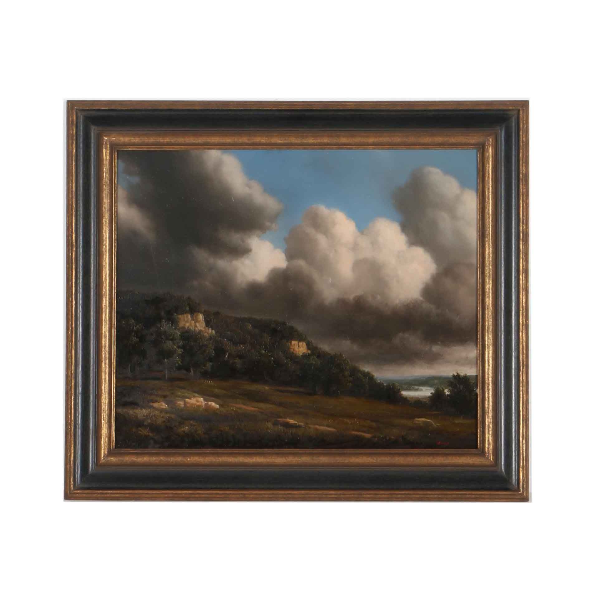 Thomas Locker Oil Painting on Board of a Sweeping Landscape
