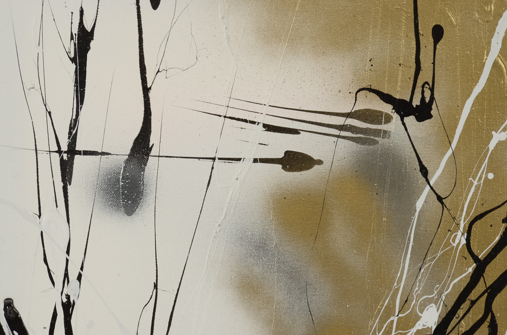 Robbie Kemper Original Abstract Acrylic and Spray Paint on Canvas "Silver Gold and Black"