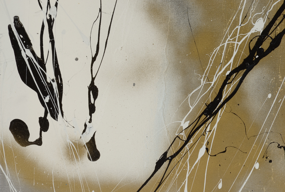 Robbie Kemper Original Abstract Acrylic and Spray Paint on Canvas "Silver Gold and Black"