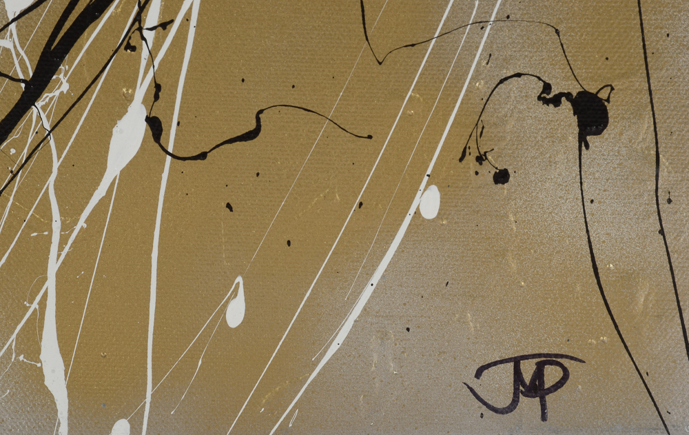 Robbie Kemper Original Abstract Acrylic and Spray Paint on Canvas "Silver Gold and Black"